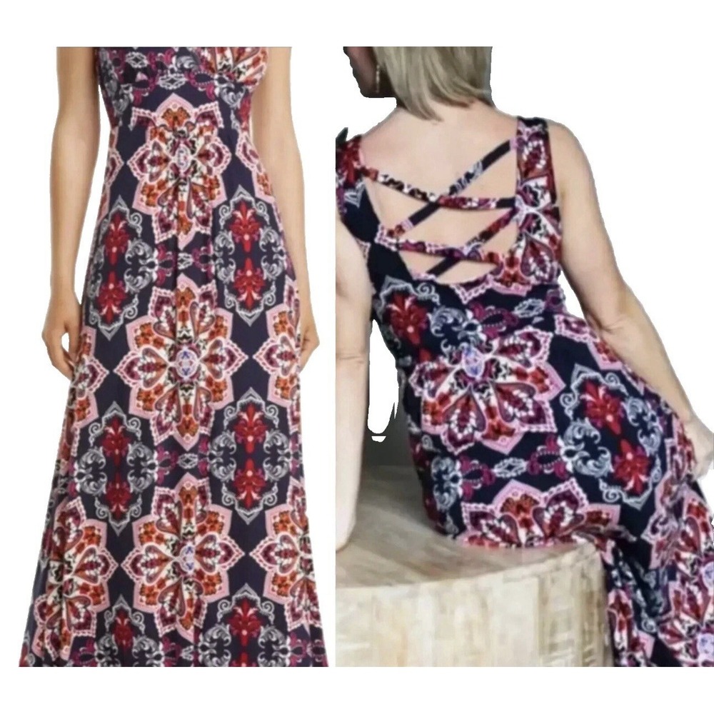 Loveappella Lauryn Stretch Knit Maxi Dress Size 2XL Floral Print Pull-on Style